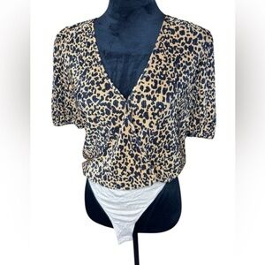 Wayf Leopard Print Wrap Blouse